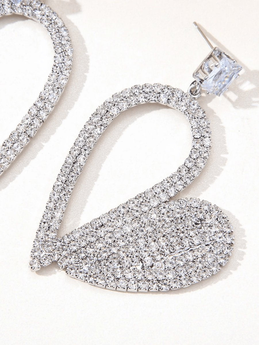 Silver Irregular Rhinestones Heart Hoop Earrings