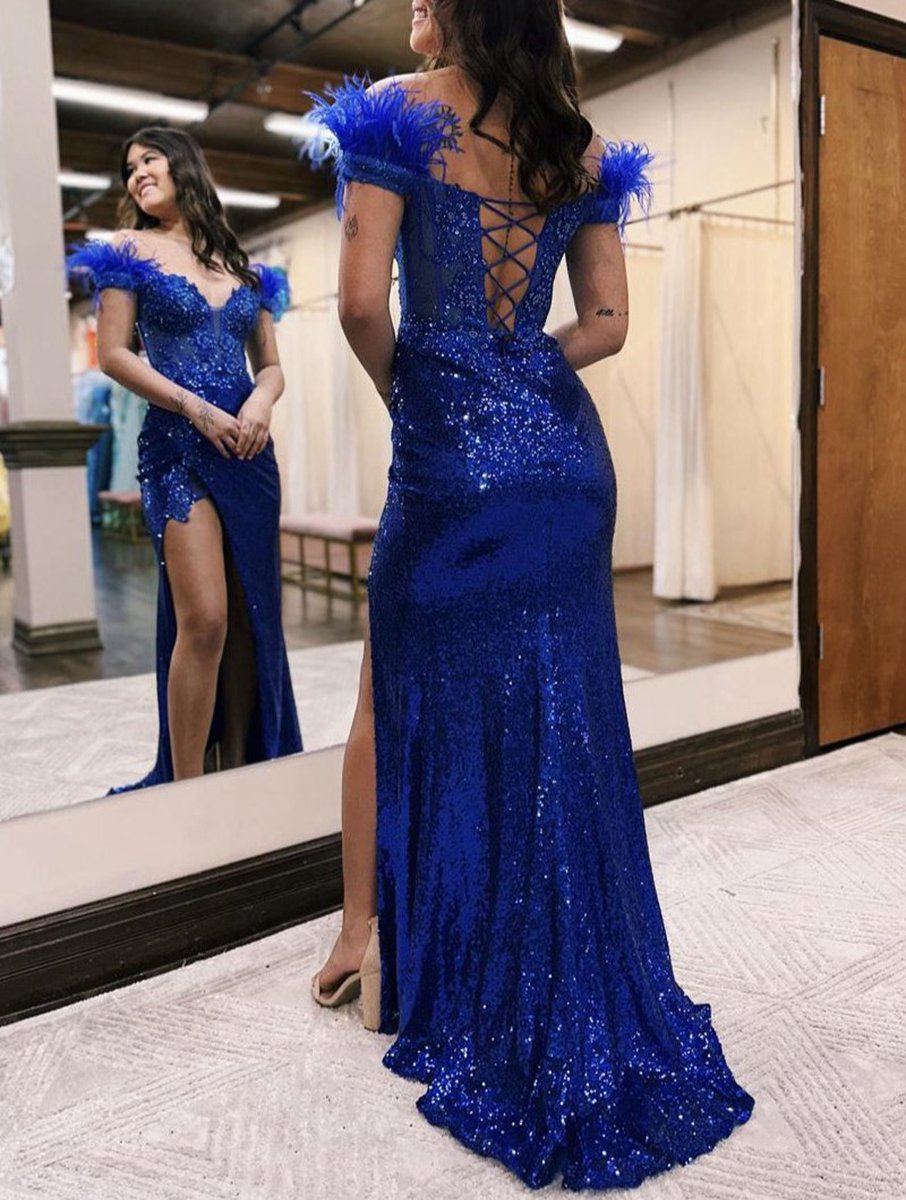 Mermaid Off the Shoulder Sequin Lace Prom Dresses
