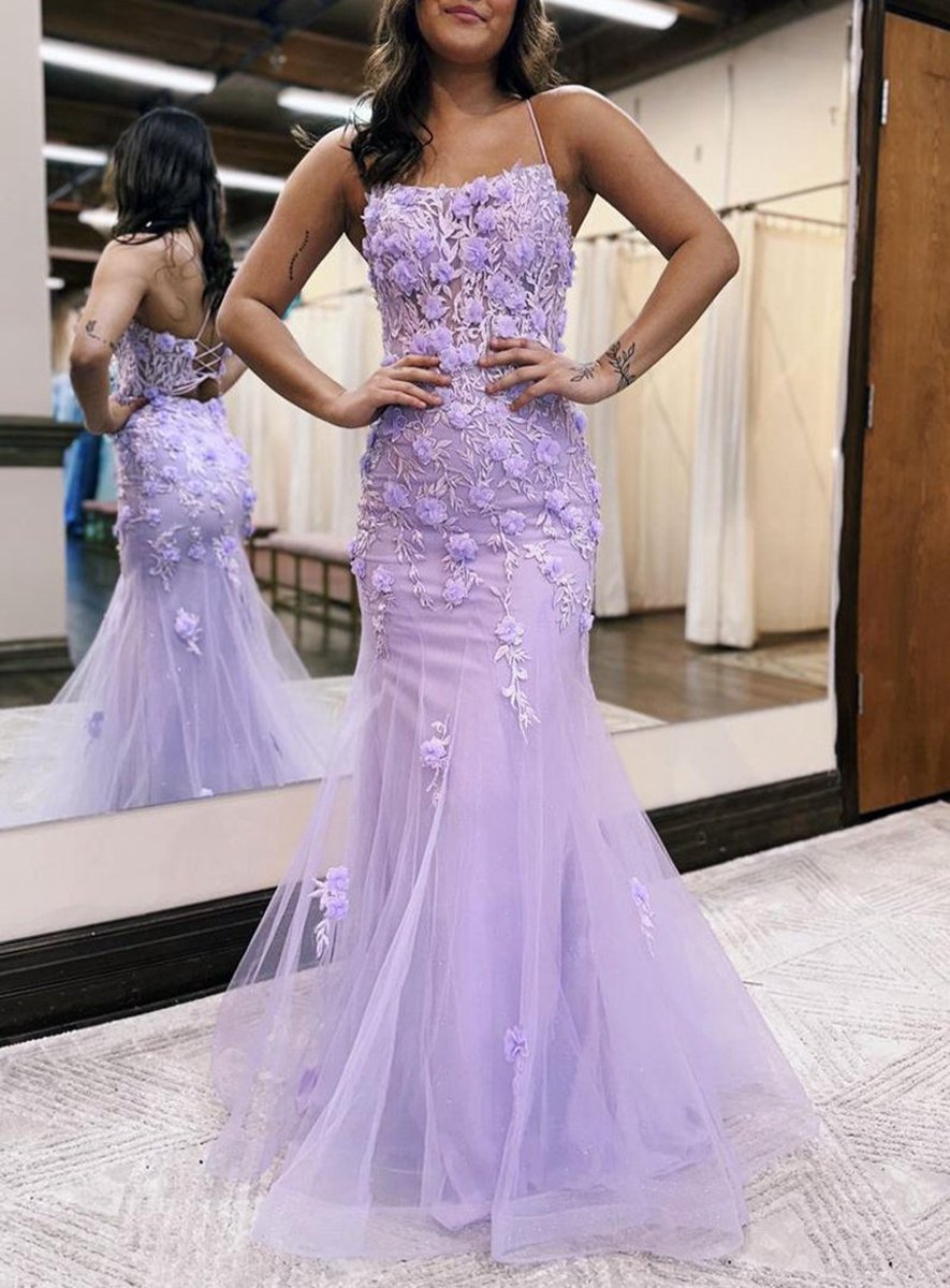 Mermaid Scoop Neck Prom Dresses with Appliques