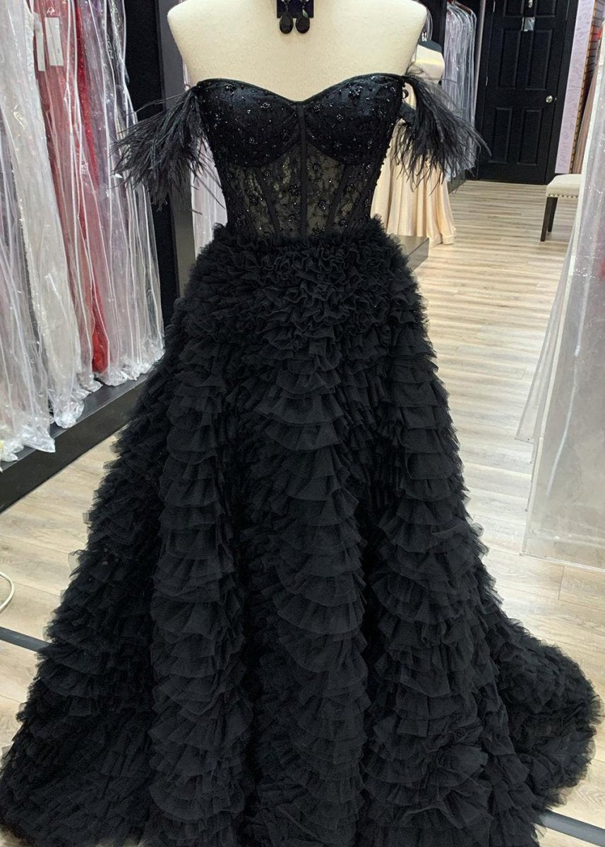 A-line Sweetheart Tie Tulle Long Prom Dresses with Slit
