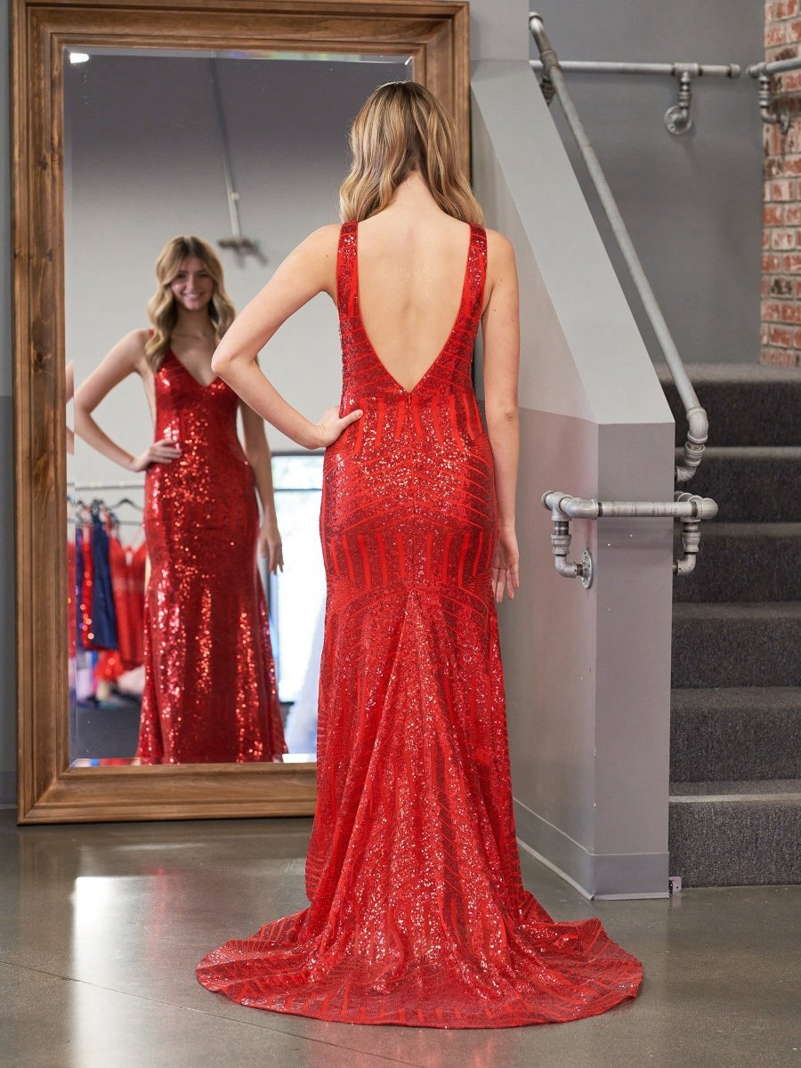 Mermaid Deep V Neck Sequins Prom Dresses