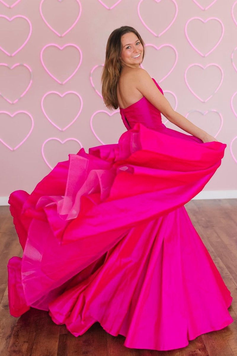 A-line Strapless Satin Long Prom Dresses