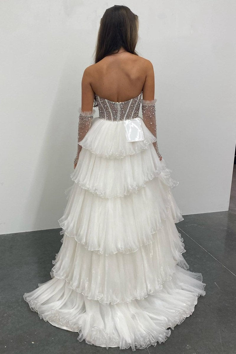 A-line Sweetheart Tie Organza Prom Dresses with Detachable Sleeves