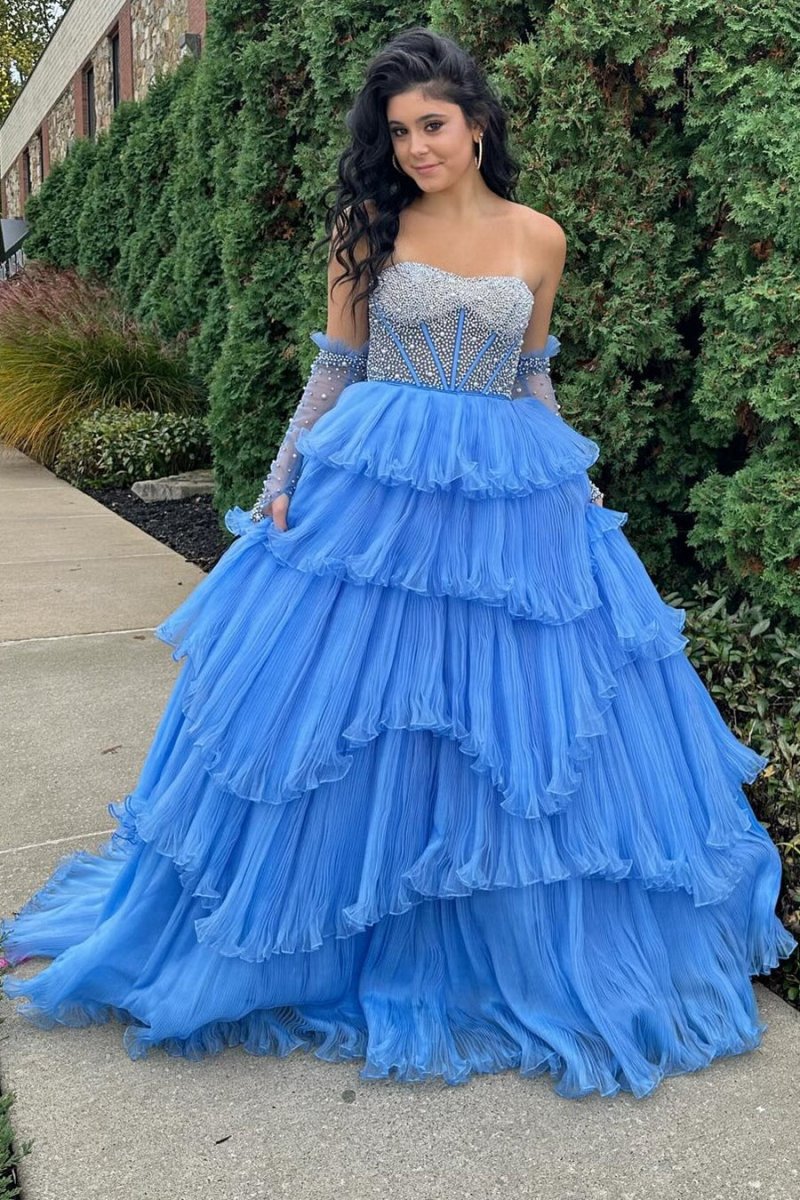 A-line Sweetheart Tie Organza Prom Dresses with Detachable Sleeves