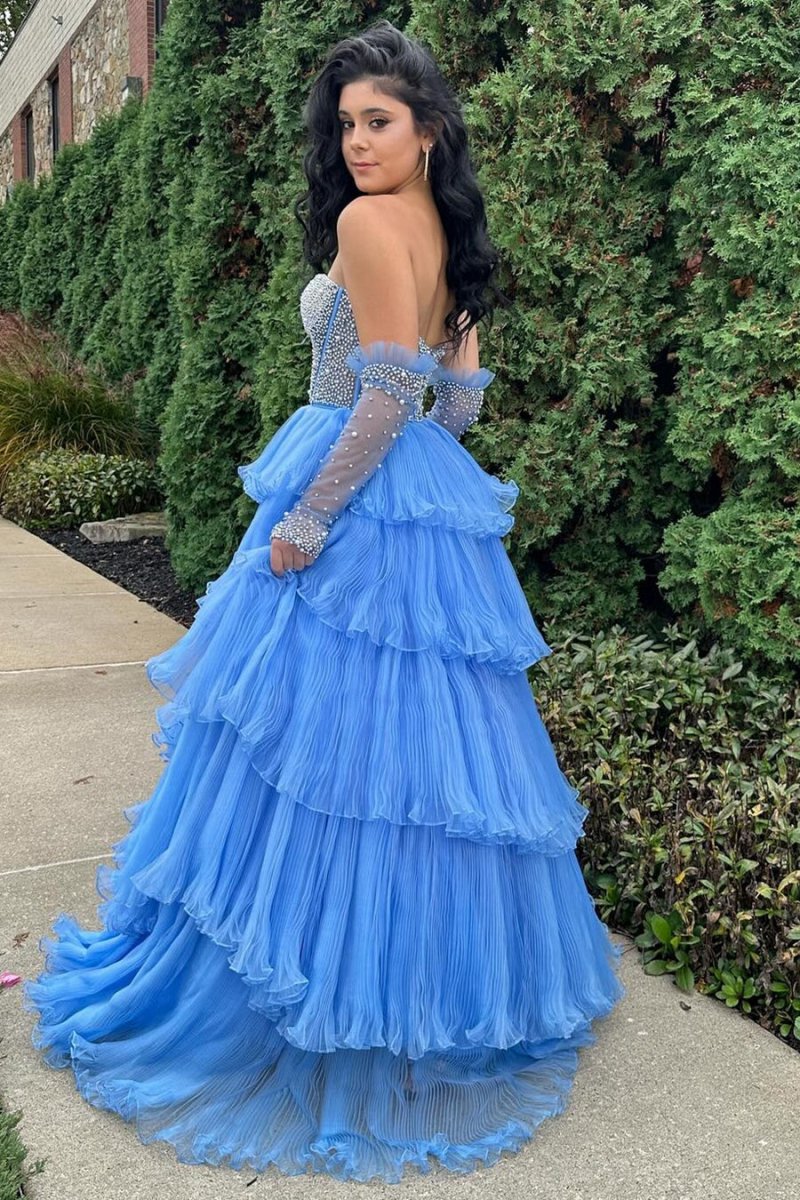 A-line Sweetheart Tie Organza Prom Dresses with Detachable Sleeves