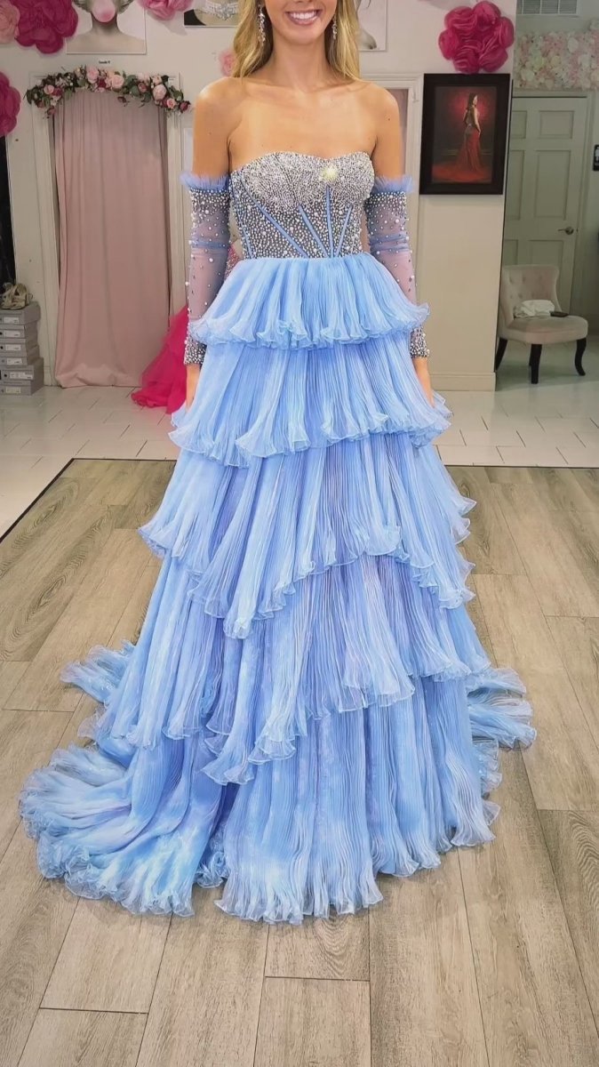 A-line Sweetheart Tie Organza Prom Dresses with Detachable Sleeves