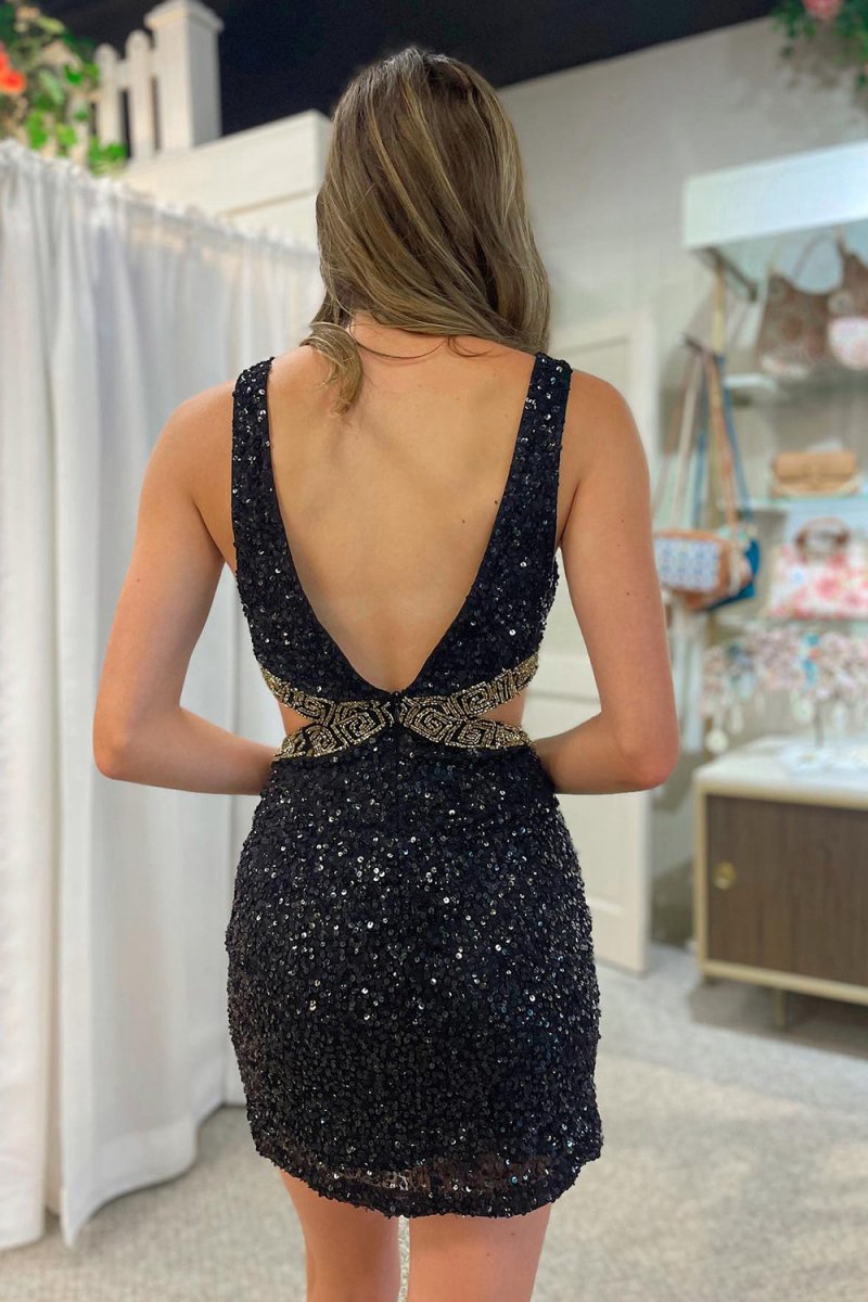 Sheath V Neck Sequins Homecoming Dresses