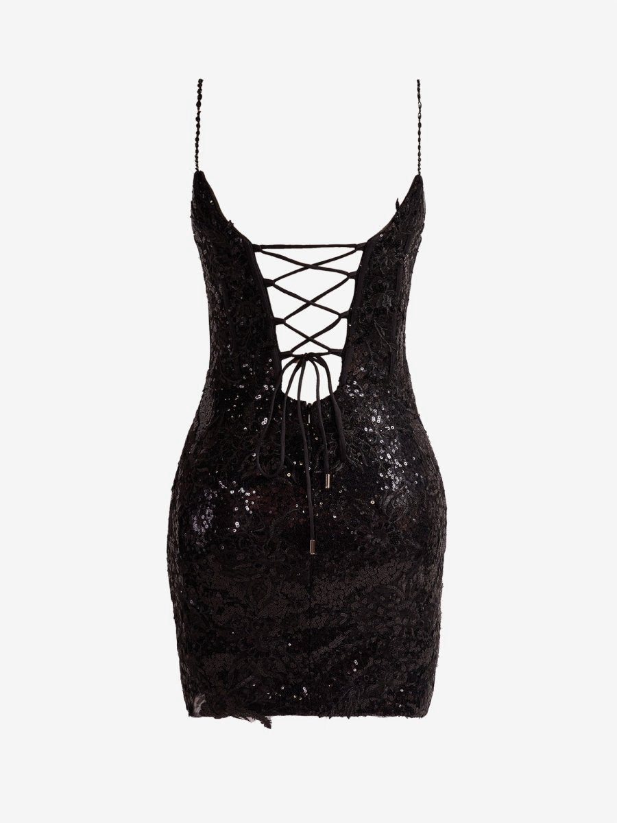 Sheath Spaghetti Straps Sequined Lace Homecoming Dresses