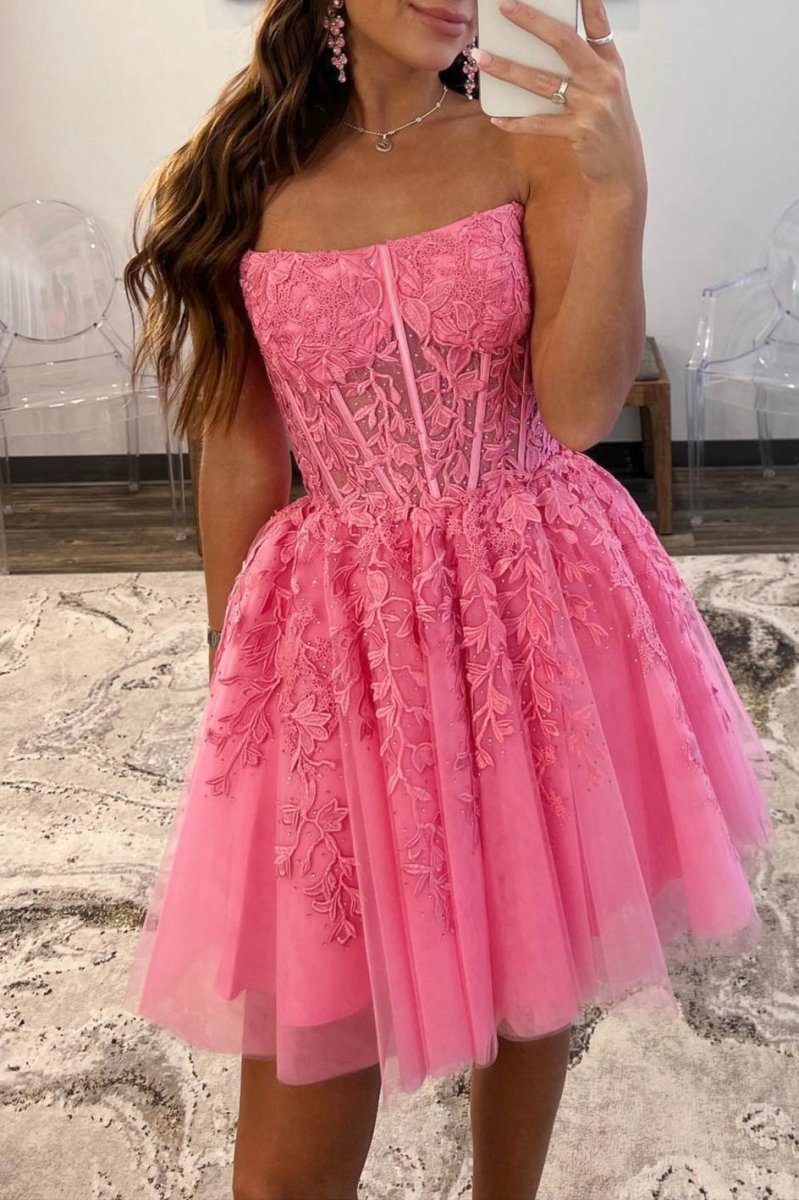 A-line Tulle Lace Homecoming Dresses with Appliques