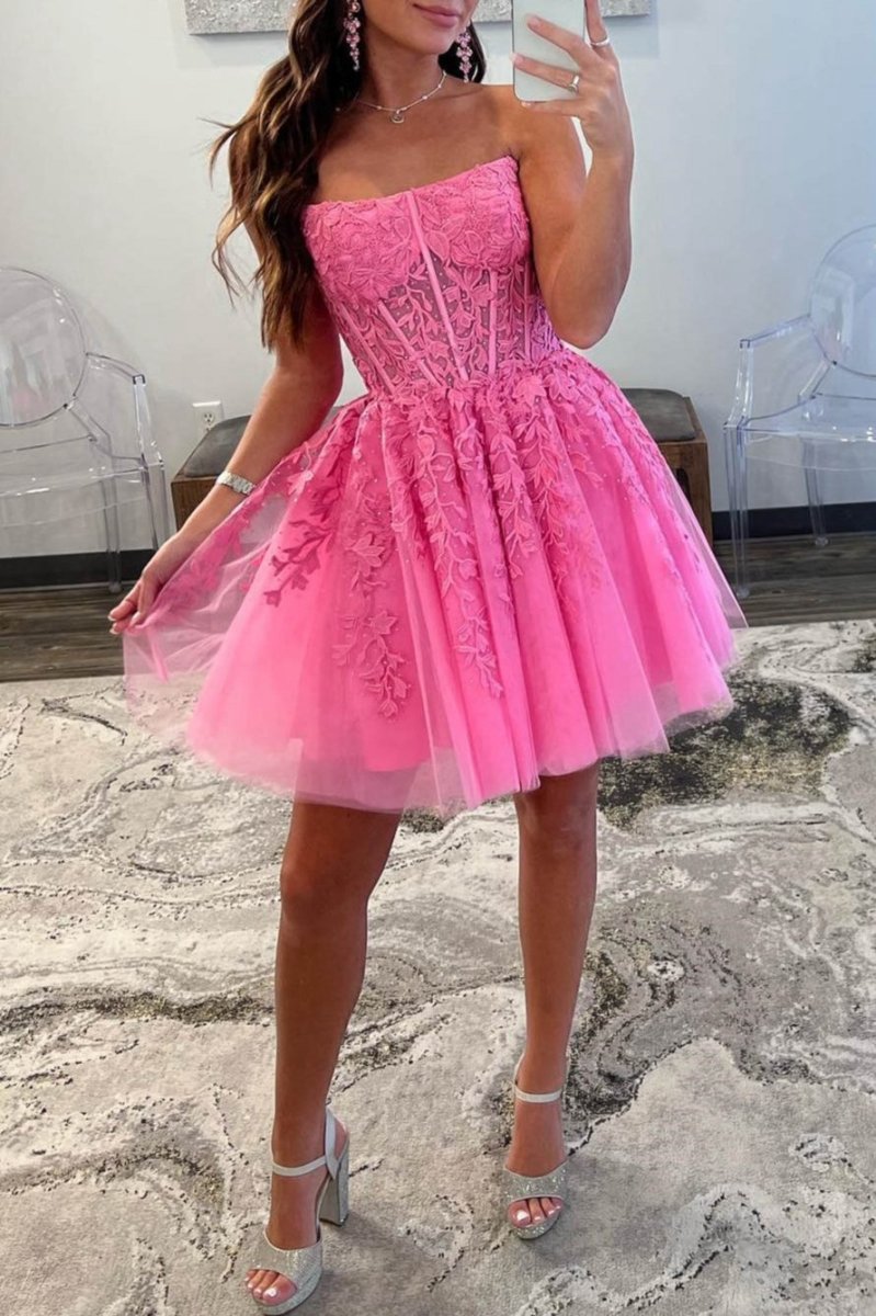 A-line Tulle Lace Homecoming Dresses with Appliques