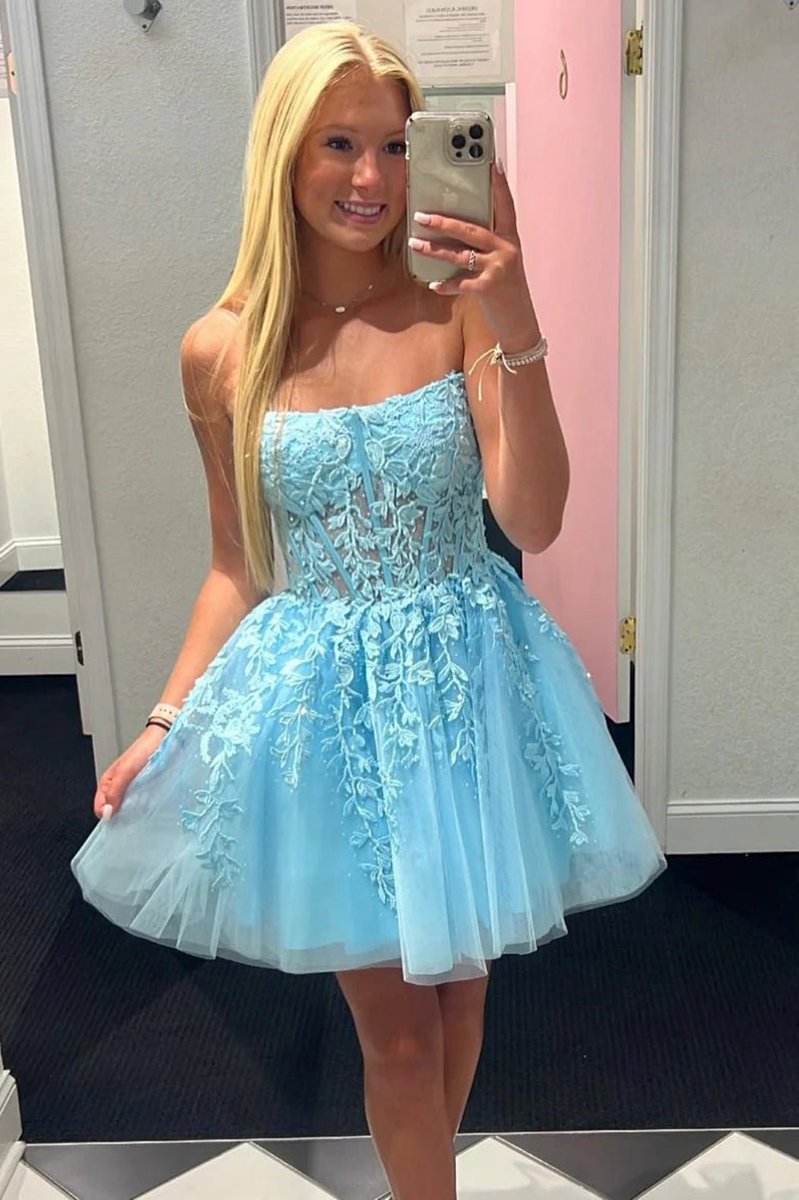 A-line Tulle Lace Homecoming Dresses with Appliques