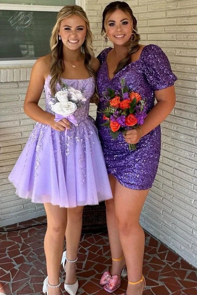 A-line Tulle Lace Homecoming Dresses with Appliques