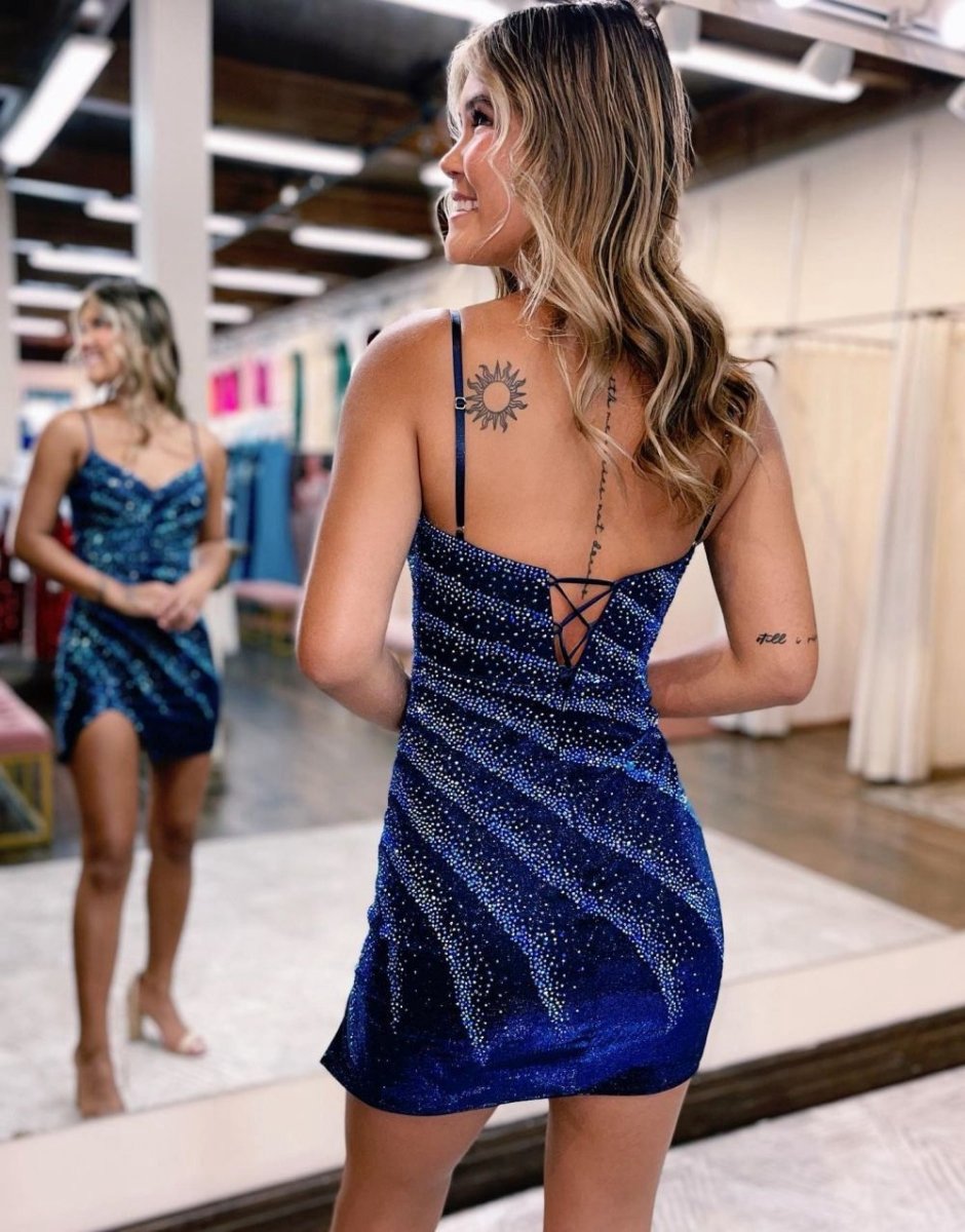 Bodycon Spaghetti Straps Glitter Homecoming Party Dresses