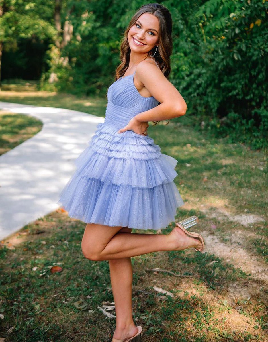 A-line Deep V Neck Tie Homecoming Dresses