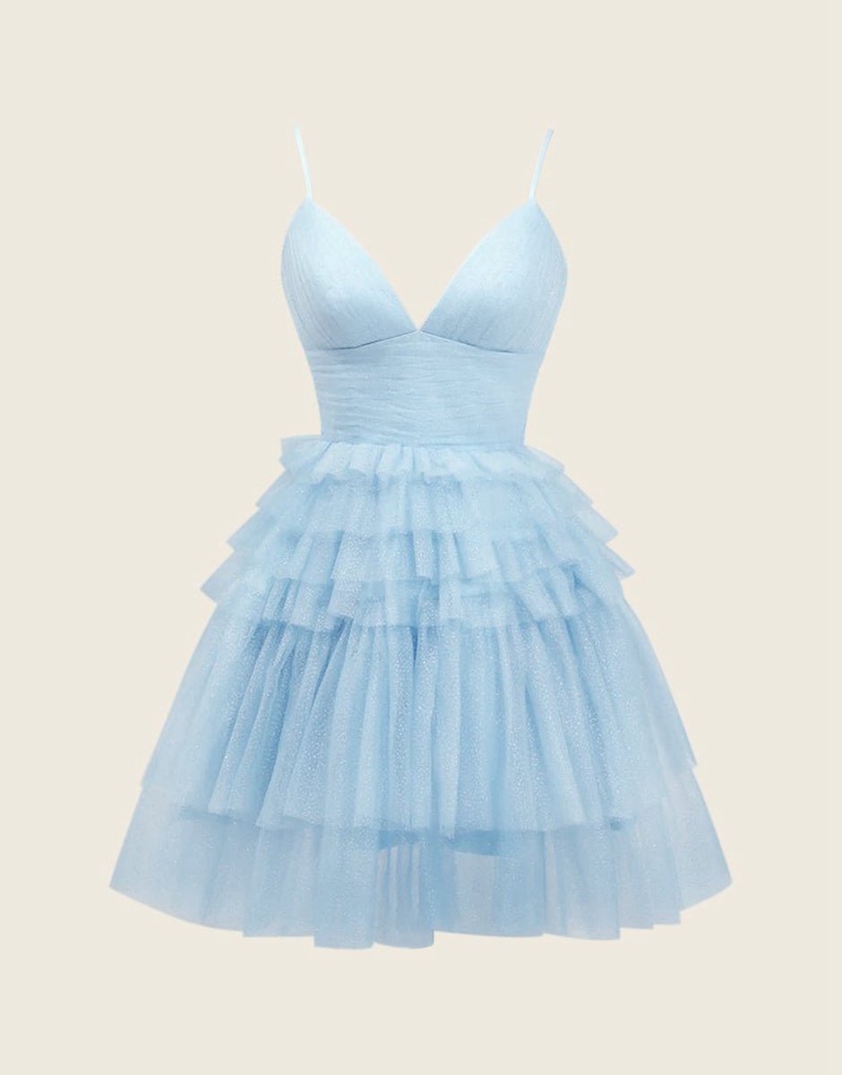 A-line Deep V Neck Tie Homecoming Dresses