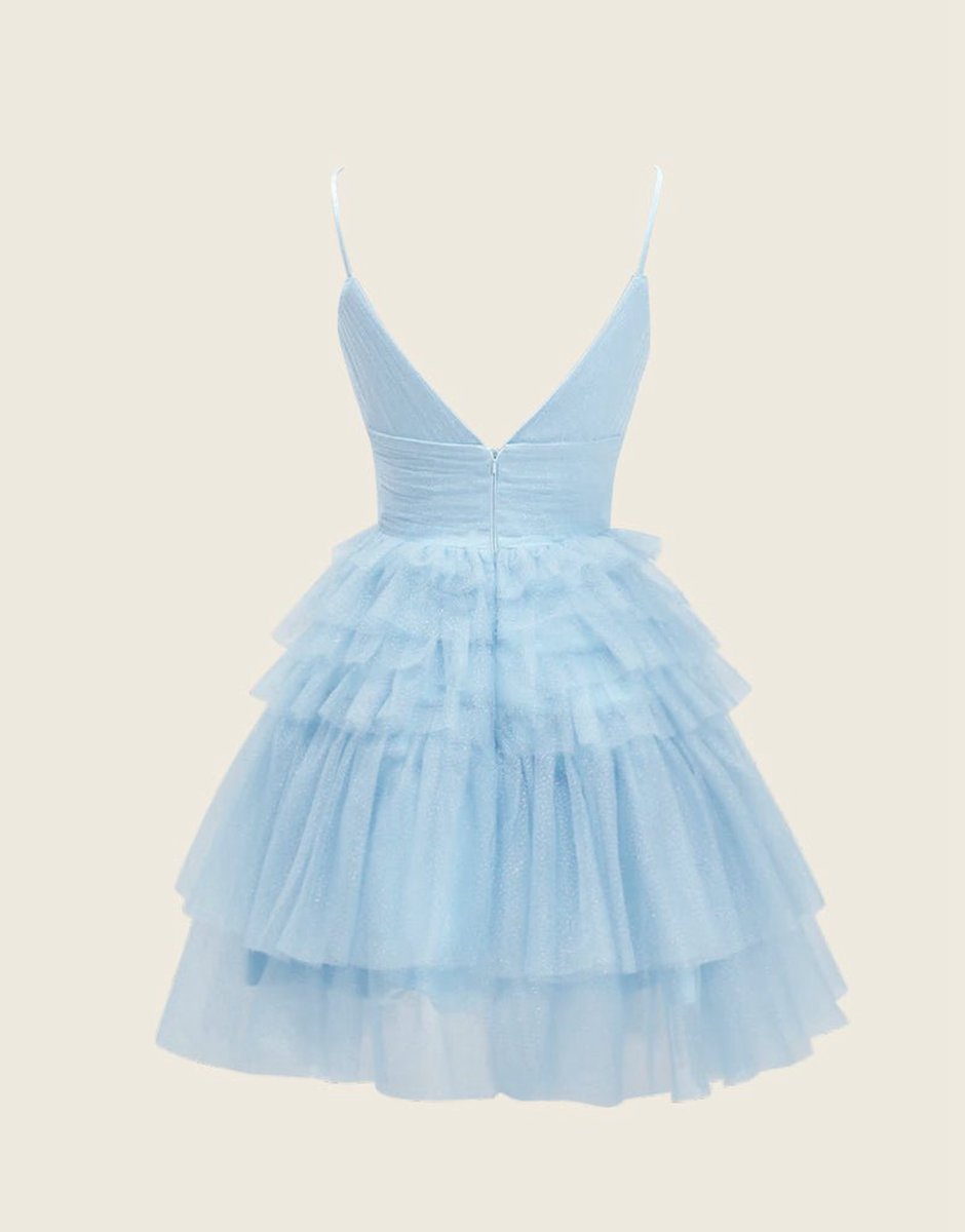 A-line Deep V Neck Tie Homecoming Dresses