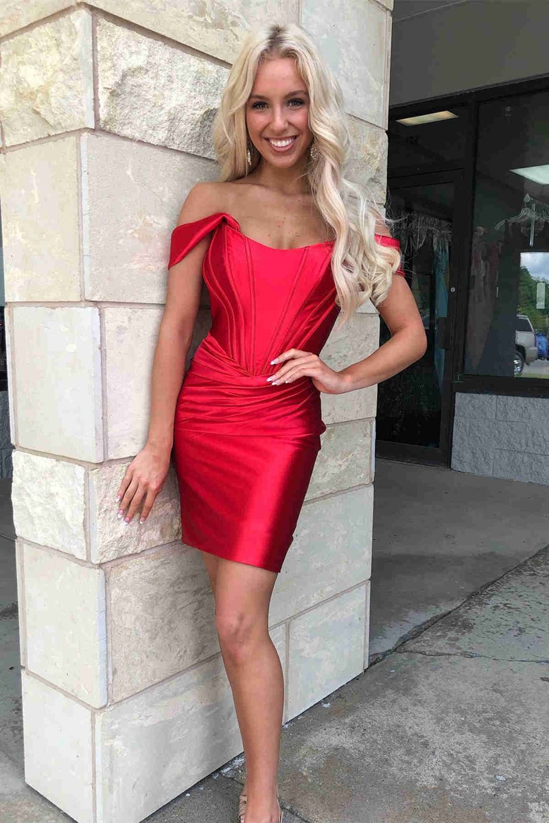 Sheath Off the Shoulder Satin Homecoming Dresses