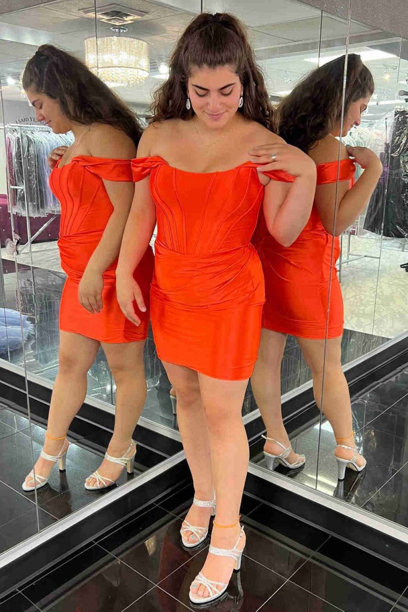 Sheath Off the Shoulder Satin Homecoming Dresses