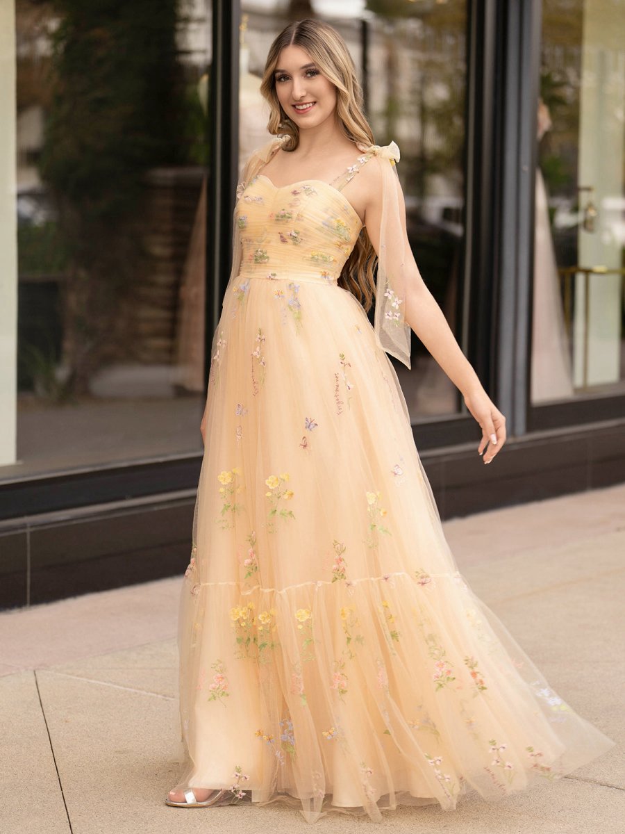 A-line Sweetheart Long Prom Dresses with Embroidery