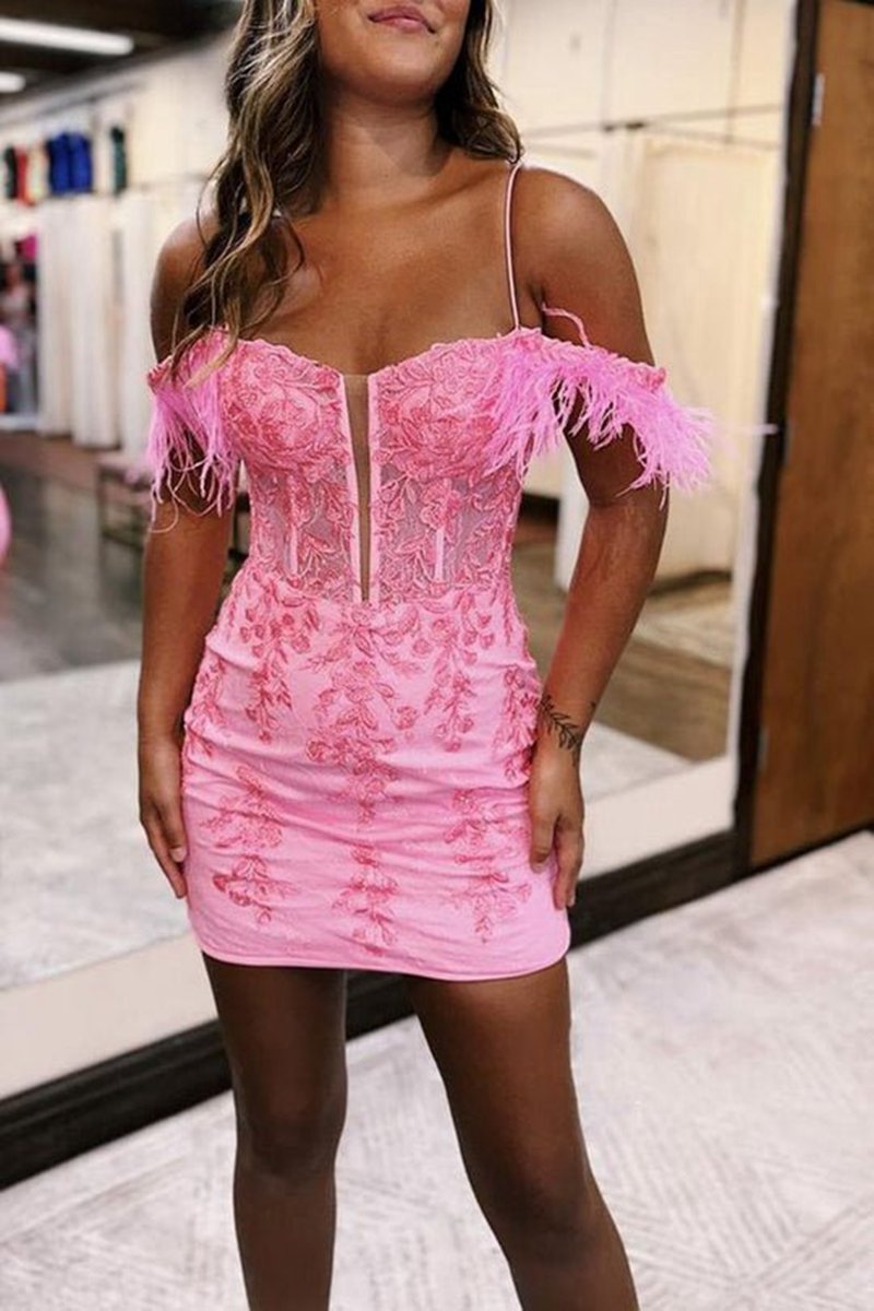 Sheath Off the Shoulder Lace Homecoming Dresses