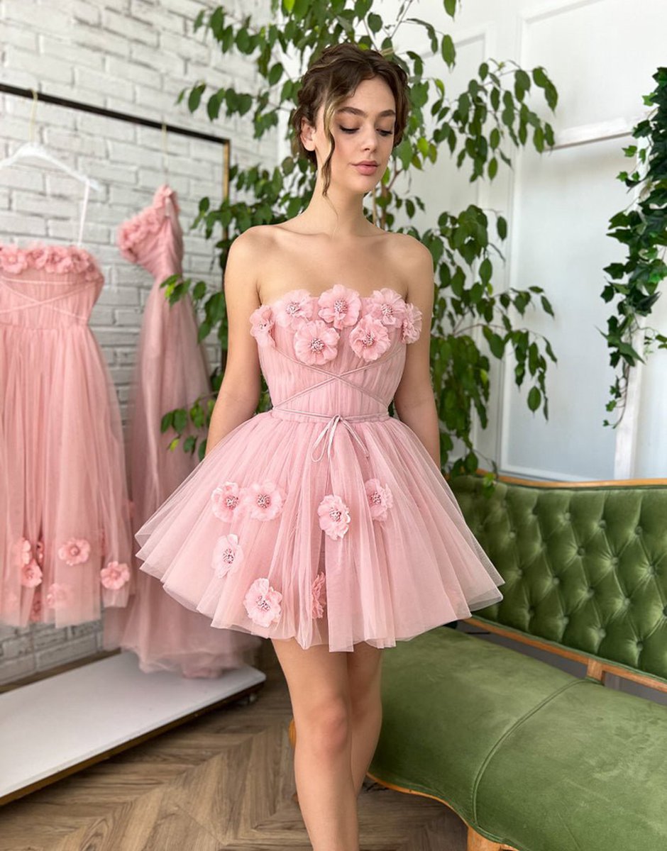 A-line Short Homecoming Dresses with Handmade Flowers