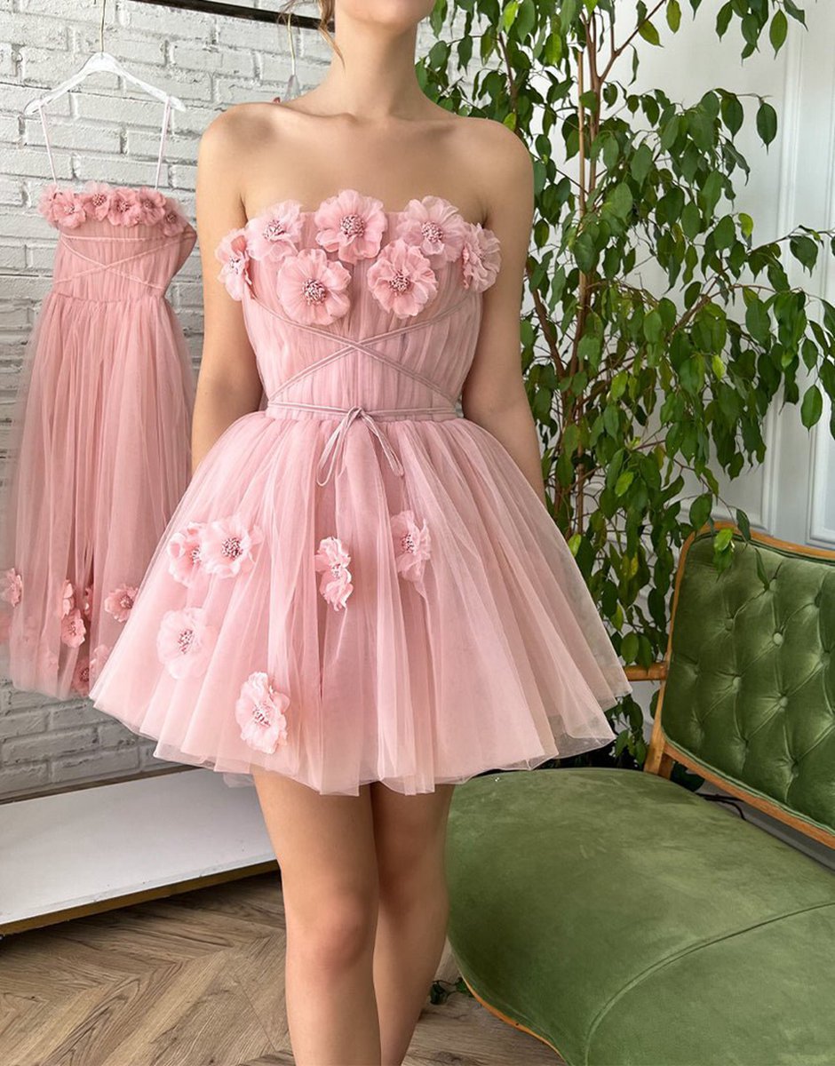 A-line Short Homecoming Dresses with Handmade Flowers