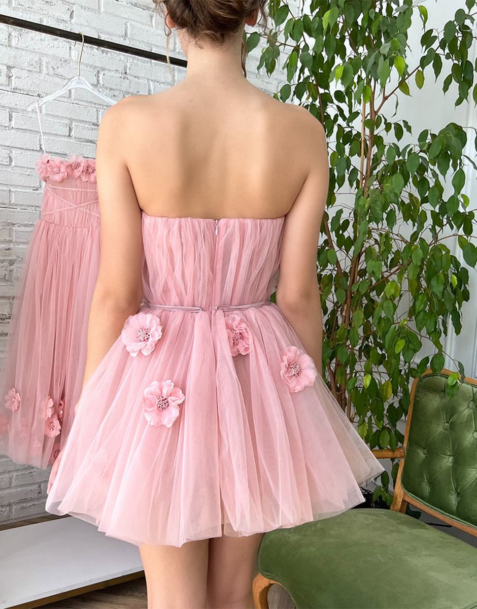 A-line Short Homecoming Dresses with Handmade Flowers