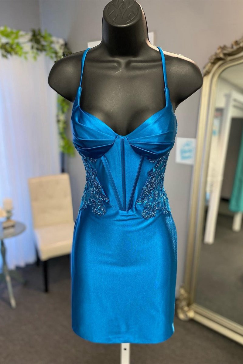 Sheath Satin Homecoming Dresses with Appliques