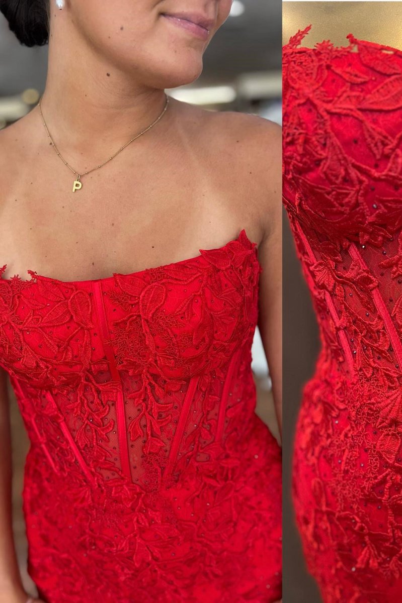 Sheath Strapless Corset Lace Homecoming Dresses
