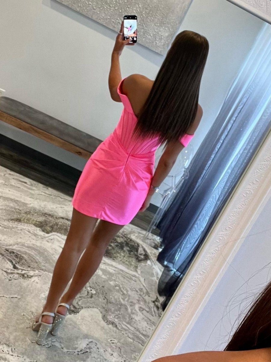 Sheath Off the Shoulder Short Satin Homecoming Dresses