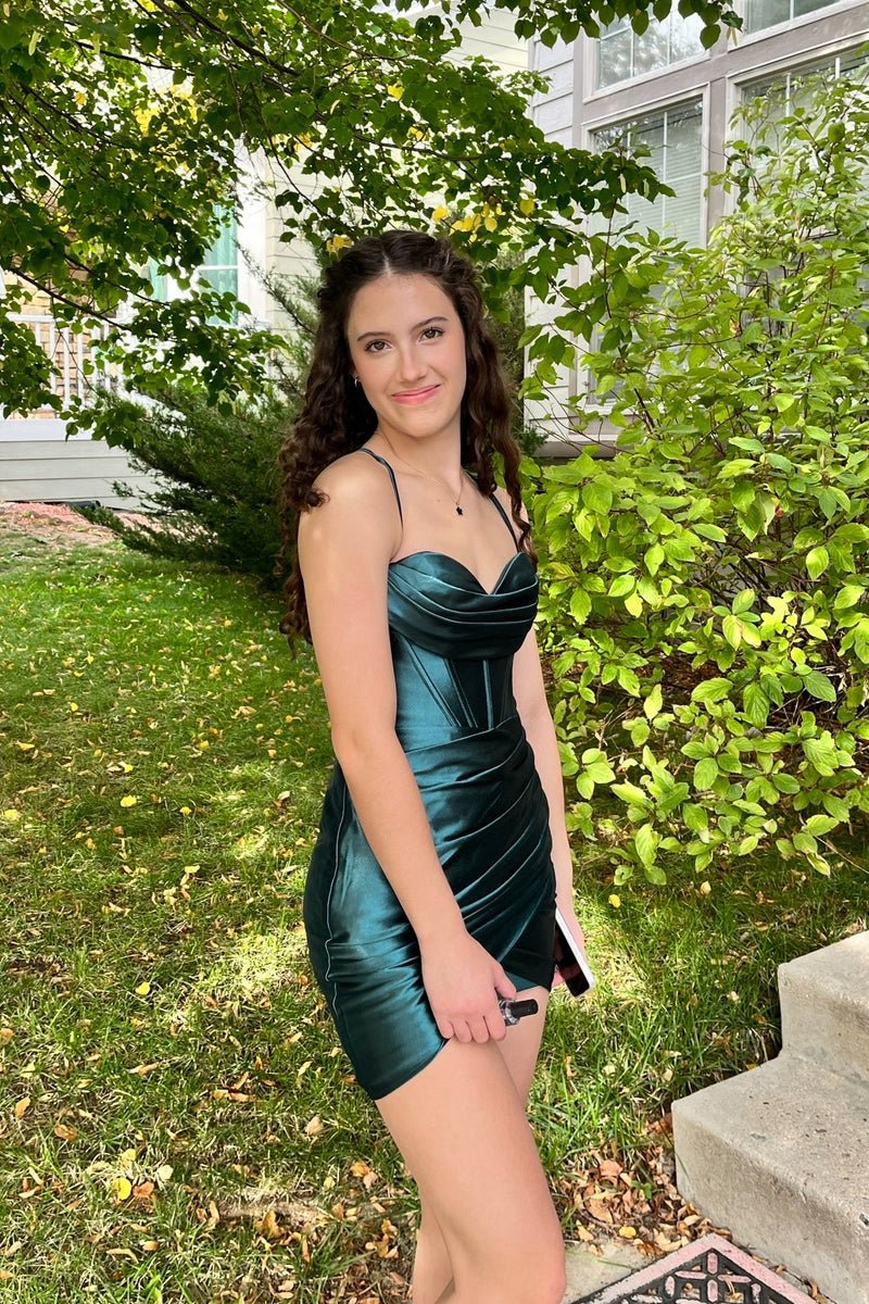 Sheath Spaghetti Straps Satin Homecoming Dresses