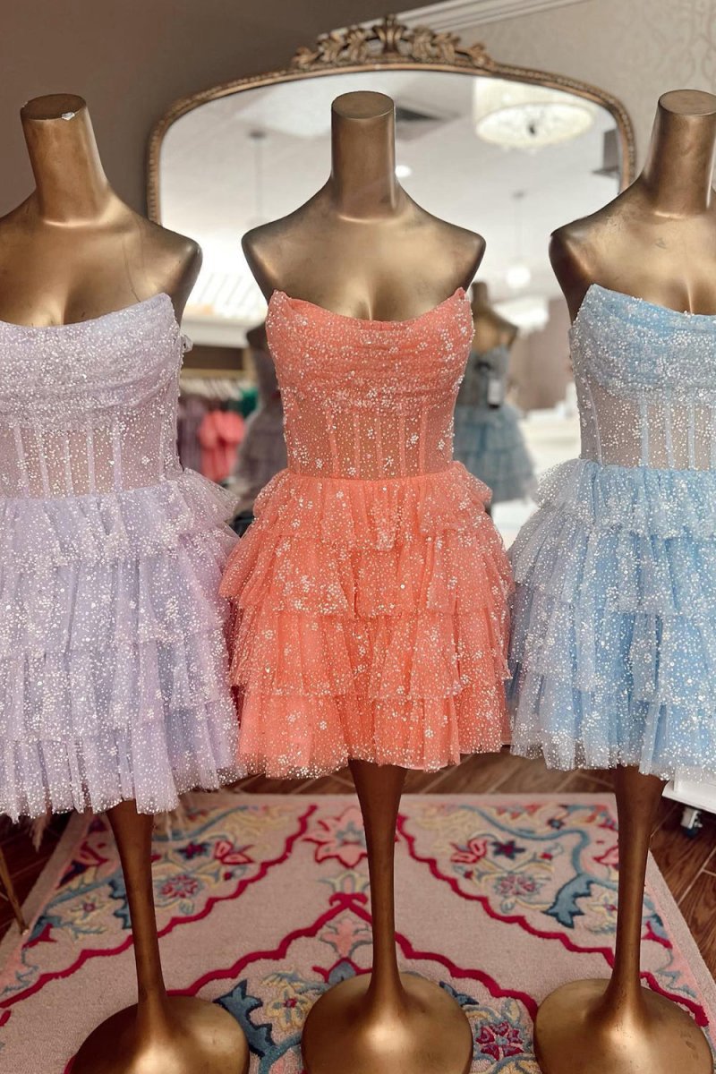 A-line Strapless Tie Homecoming Dresses