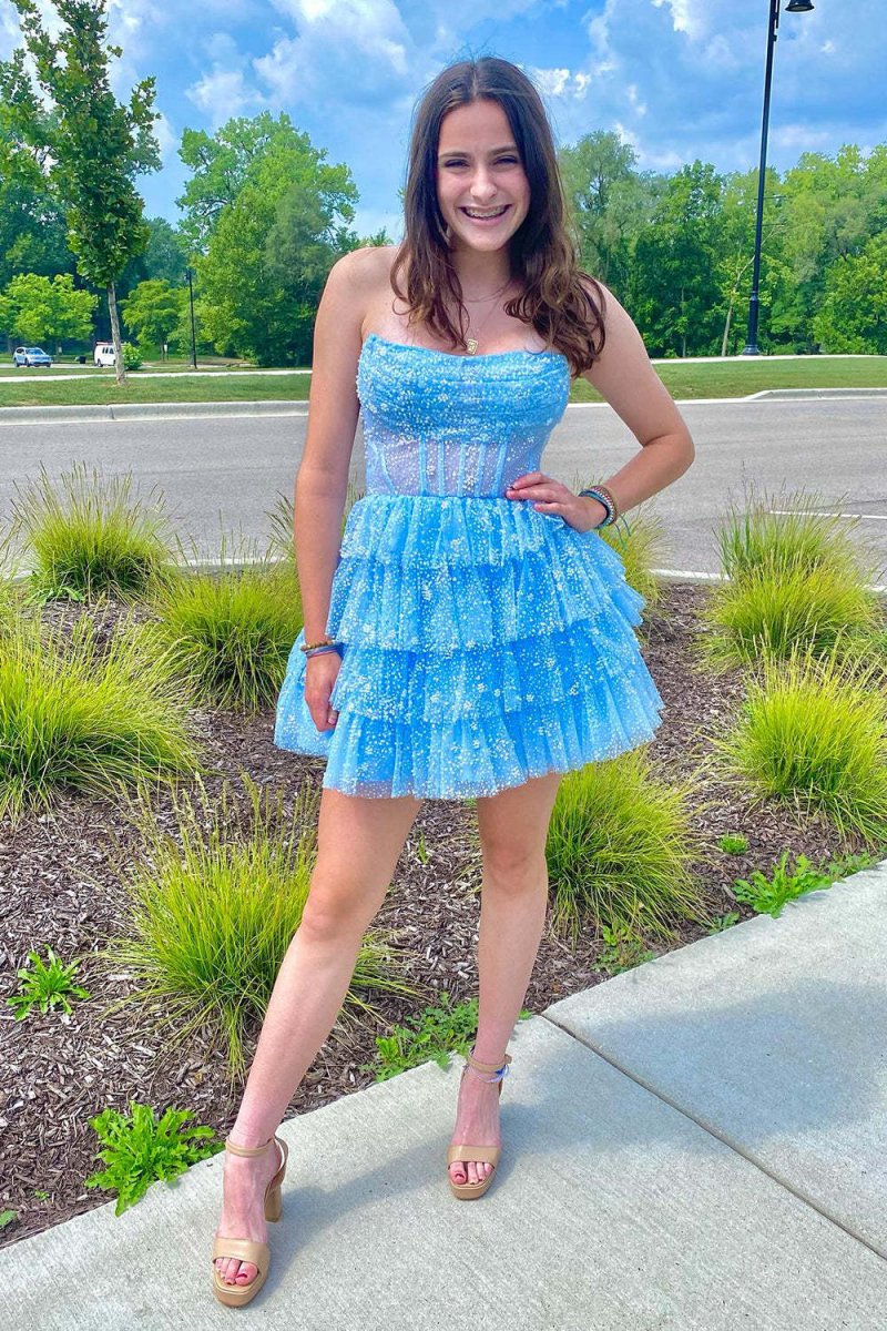 A-line Strapless Tie Homecoming Dresses