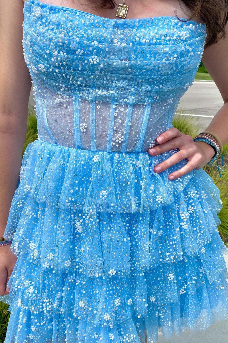 A-line Strapless Tie Homecoming Dresses