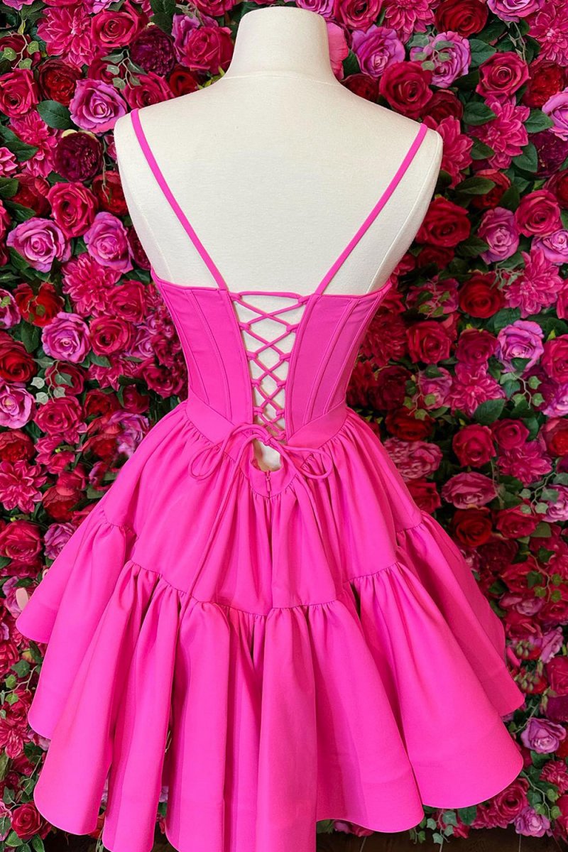 A-line Ruffled Lace-Up Homecoming Dresses