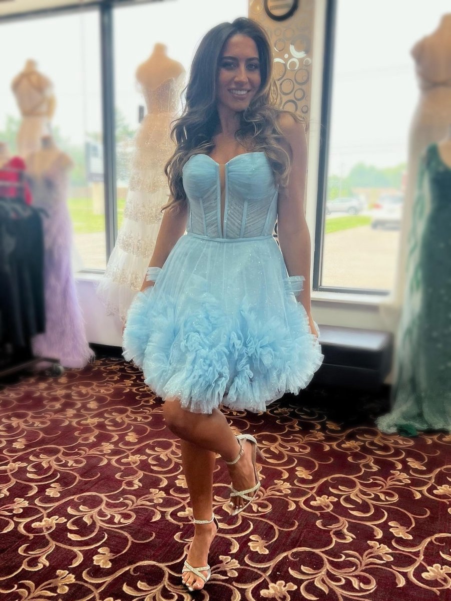 A-line V Neck Short Tulle Homecoming Dresses