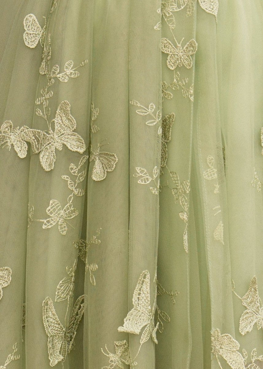 A-line Butterfly Lace Corset Prom Dresses with Slit