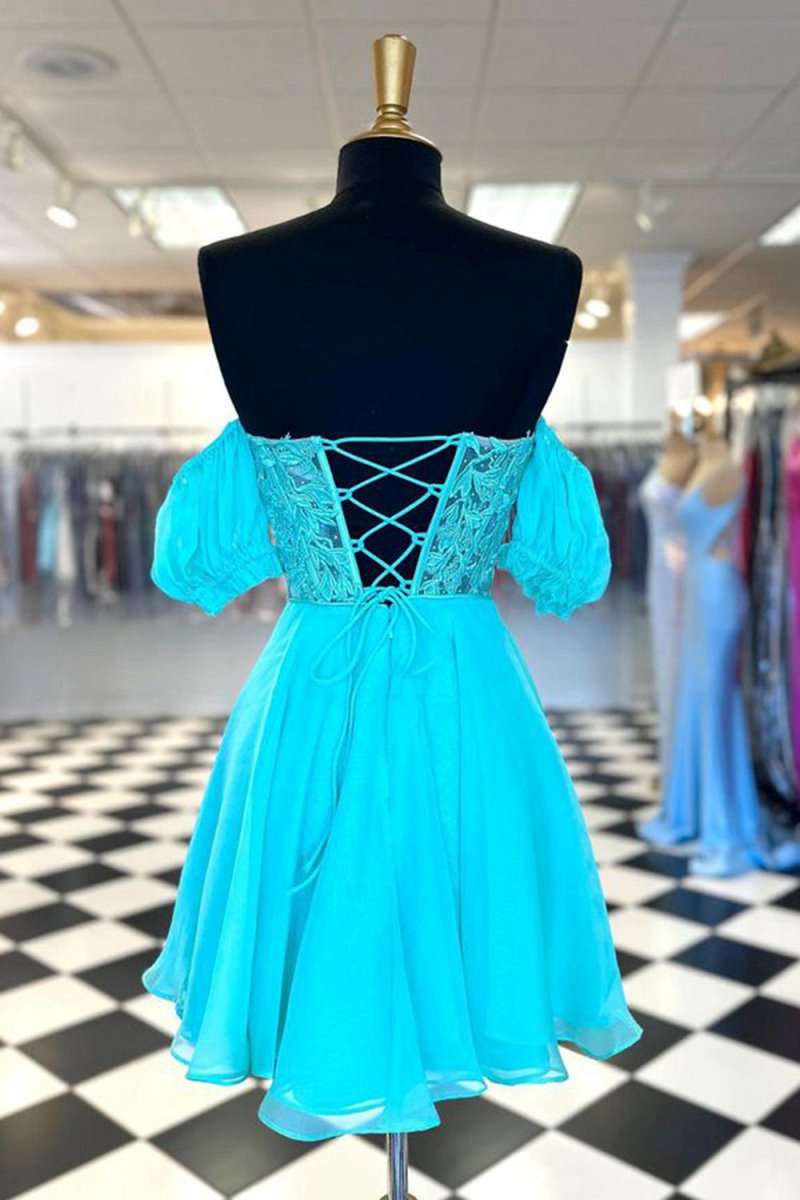 A-line Lace Off the Shoulder Homecoming Dresses with Appliques