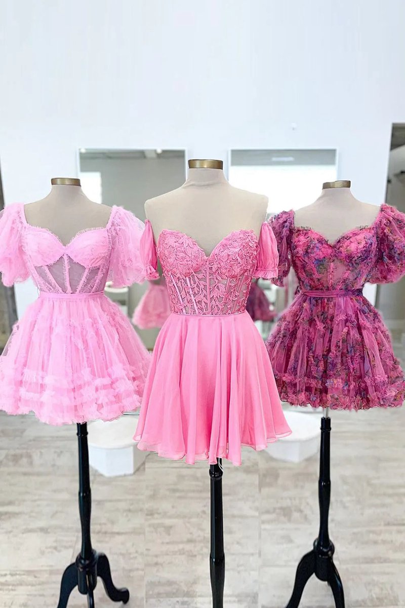 A-line Lace Off the Shoulder Homecoming Dresses with Appliques