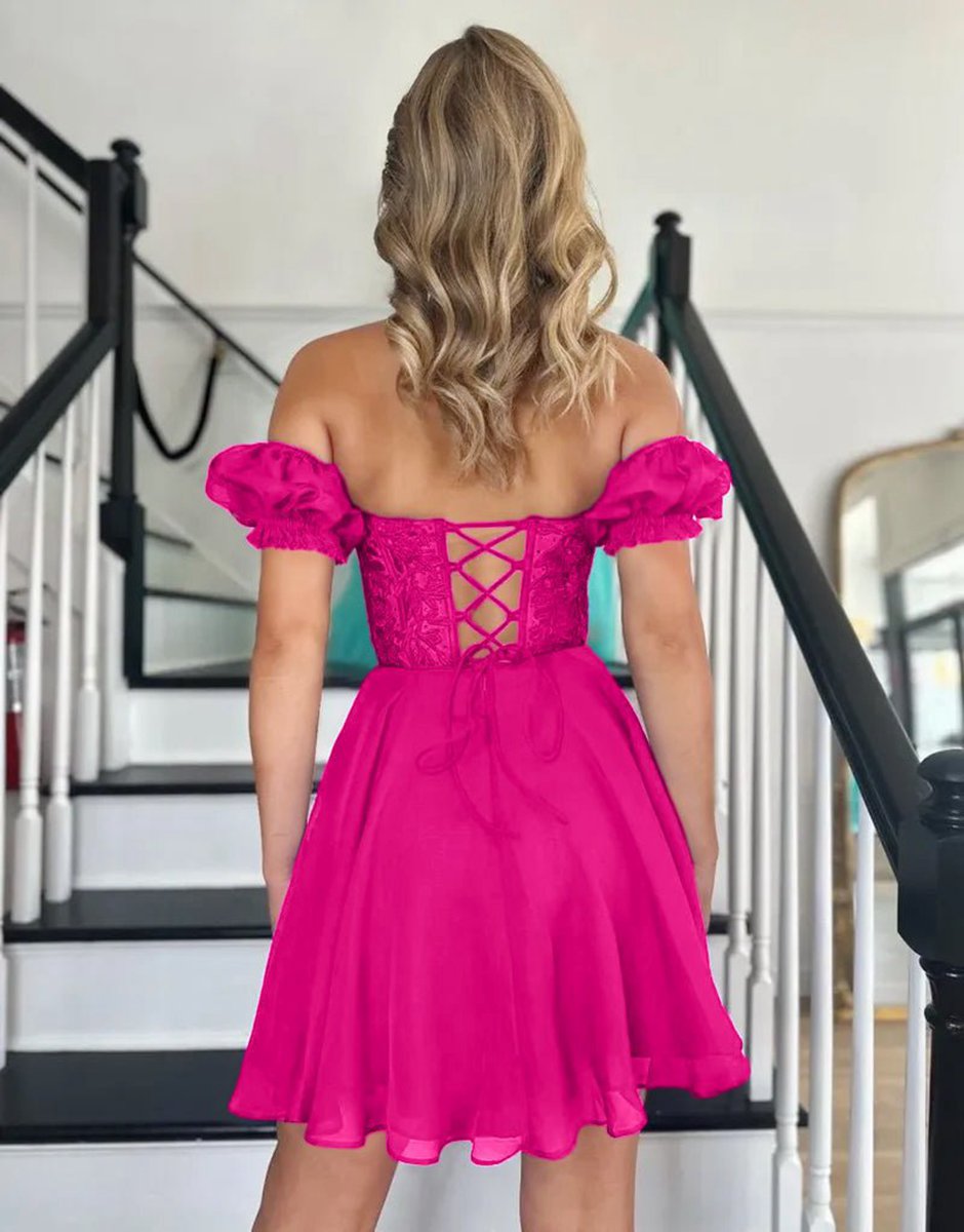 A-line Lace Off the Shoulder Homecoming Dresses with Appliques