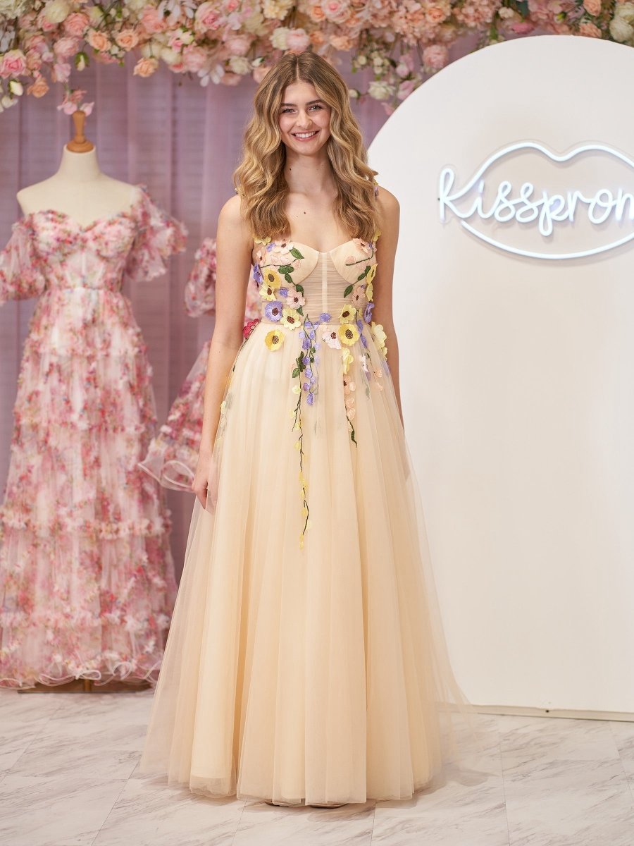 A-line Corset Midi Prom Dresses with 3D Flowers