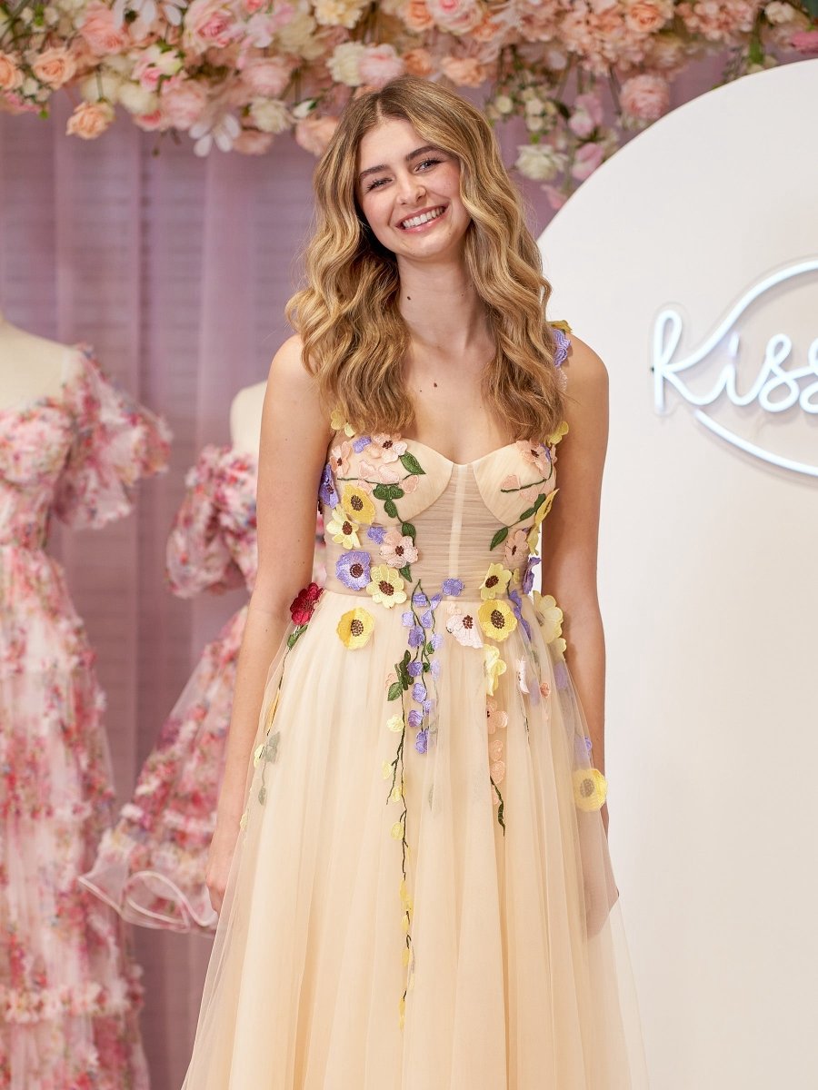 A-line Corset Midi Prom Dresses with 3D Flowers
