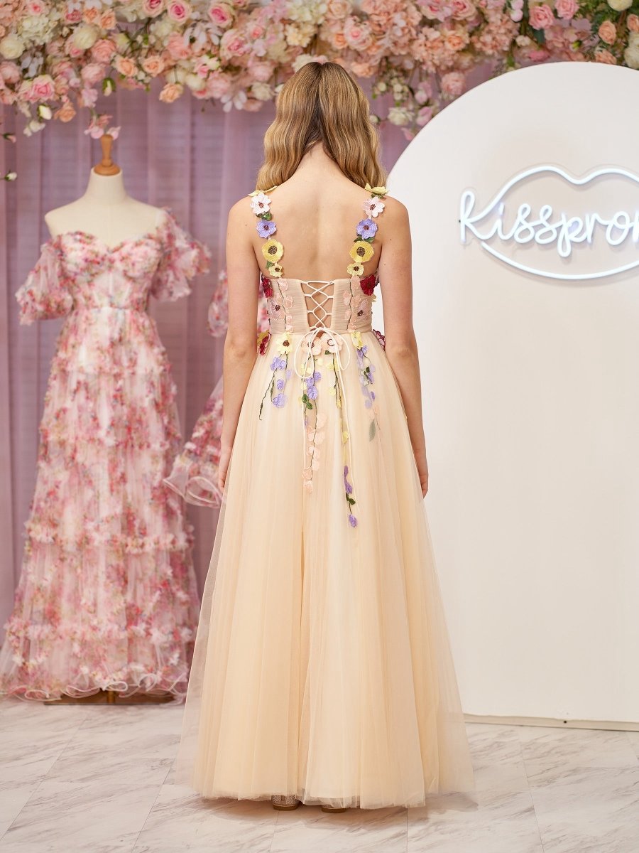 A-line Corset Midi Prom Dresses with 3D Flowers
