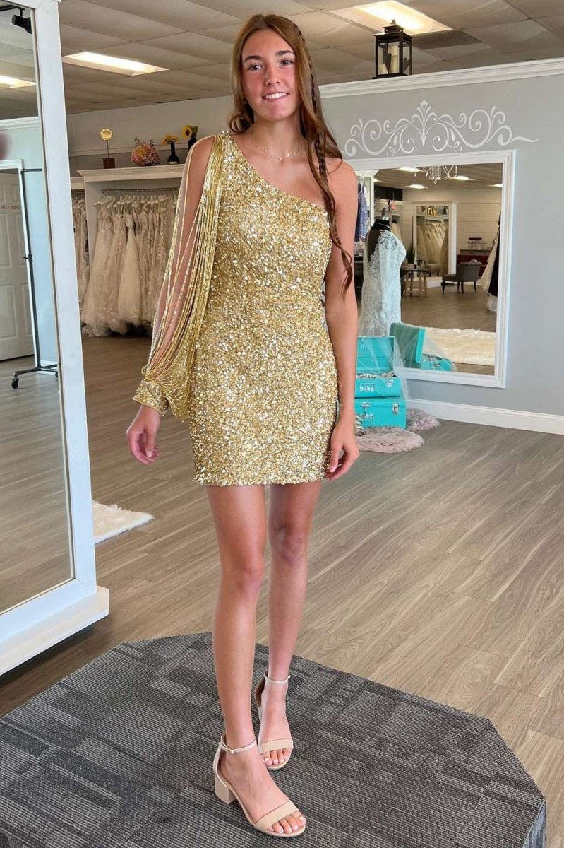 Sheath One Shoulder Sequins Homecoming Dresses