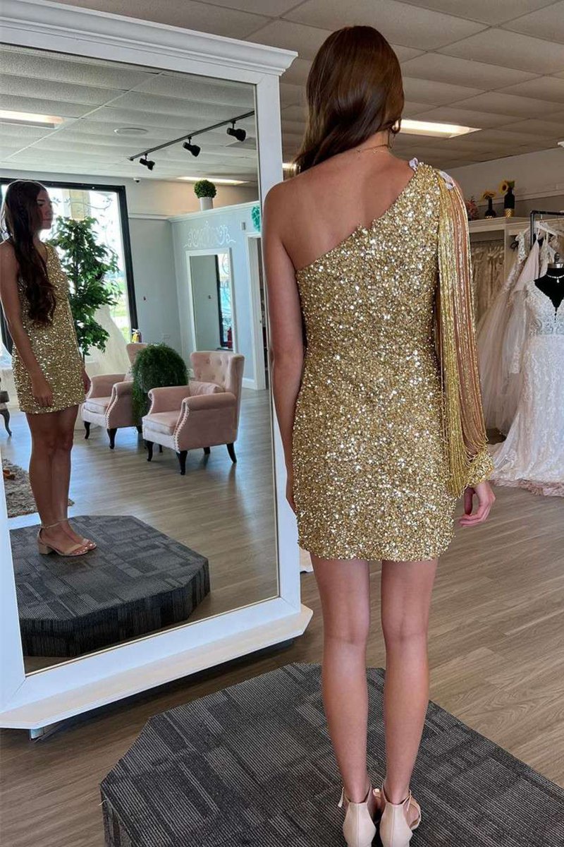 Sheath One Shoulder Sequins Homecoming Dresses