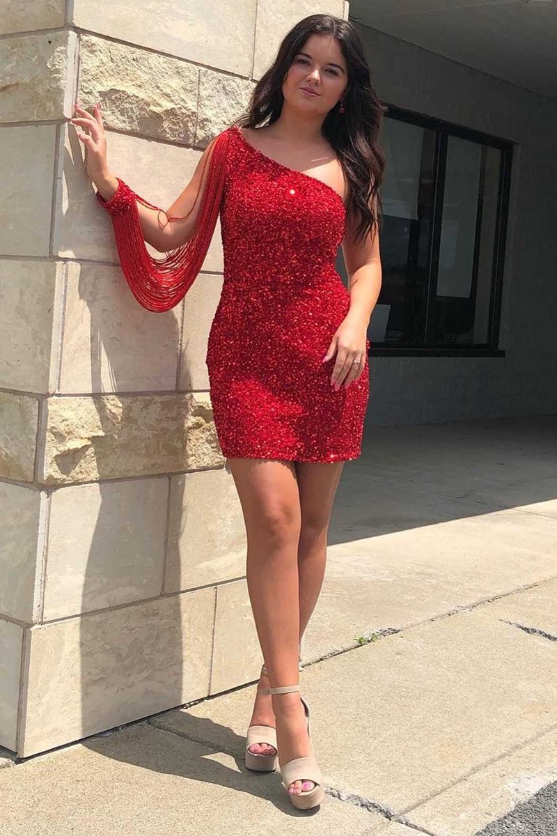 Sheath One Shoulder Sequins Homecoming Dresses