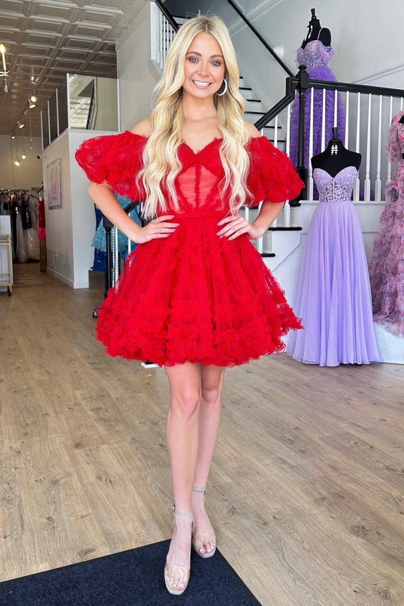 A-line Off the Shoulder Tulle Homecoming Dresses