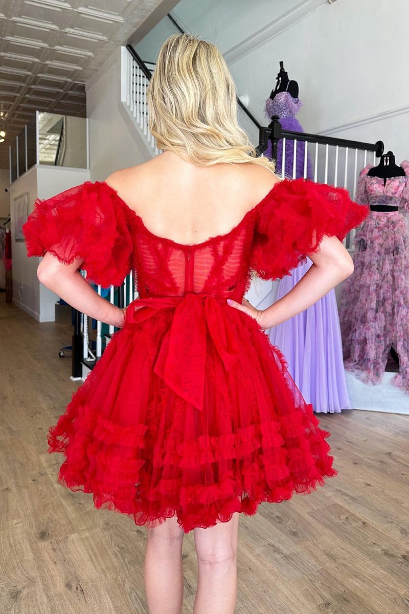 A-line Off the Shoulder Tulle Homecoming Dresses