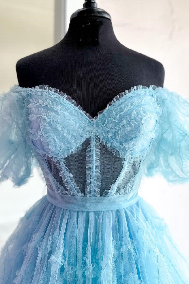 A-line Off the Shoulder Tulle Homecoming Dresses