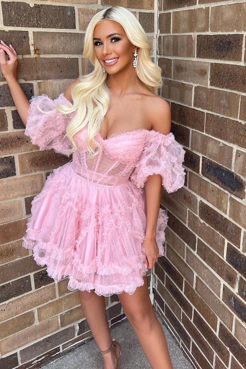 A-line Off the Shoulder Tulle Homecoming Dresses